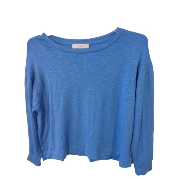 Loft Periwinkle Drop Shoulder Long Sleeved Gathered Design HiLo Waisted Hem S - Picture 1 of 9